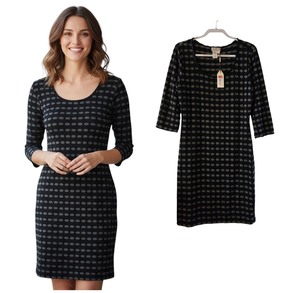 NWT Max‎ Studio M.S.S.P Black Gray Dot 3/4 Sleeve Knit Dress Sz XL
